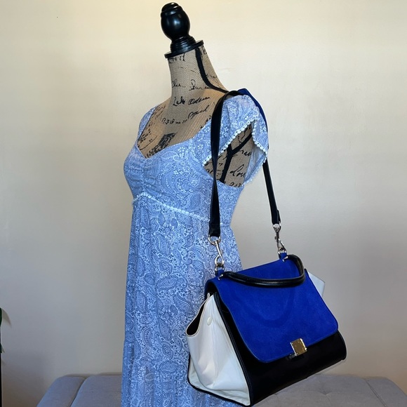 Blue Suede, Black and Cream Trapeze Bag - Picture 3 of 17